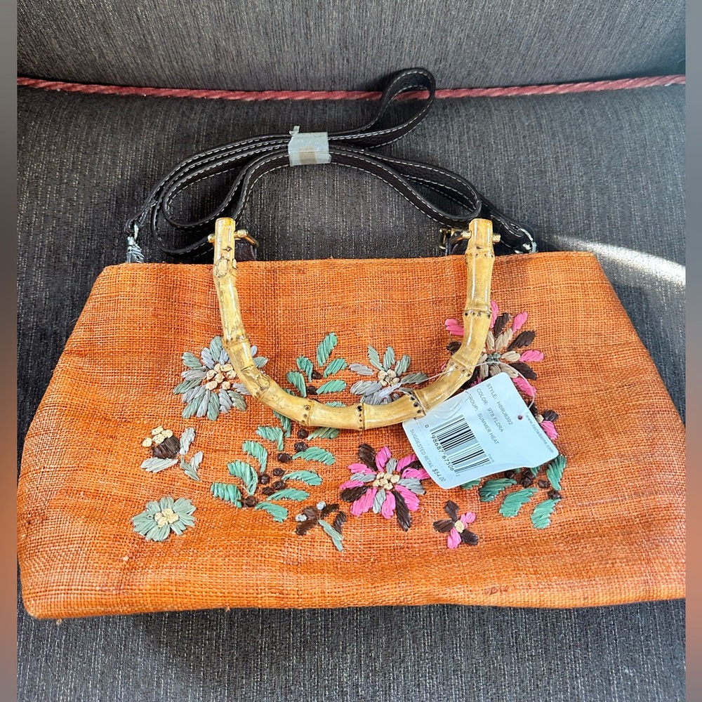 NWT Orange Floral Embroidered Women's Bag